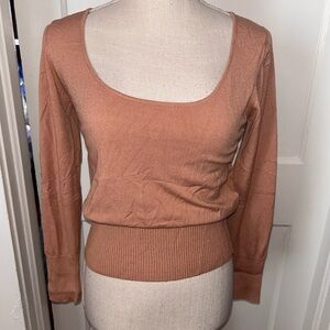 Womens long Sleeve scoop neck Knit Top salmon peachy color by Alpha Studio